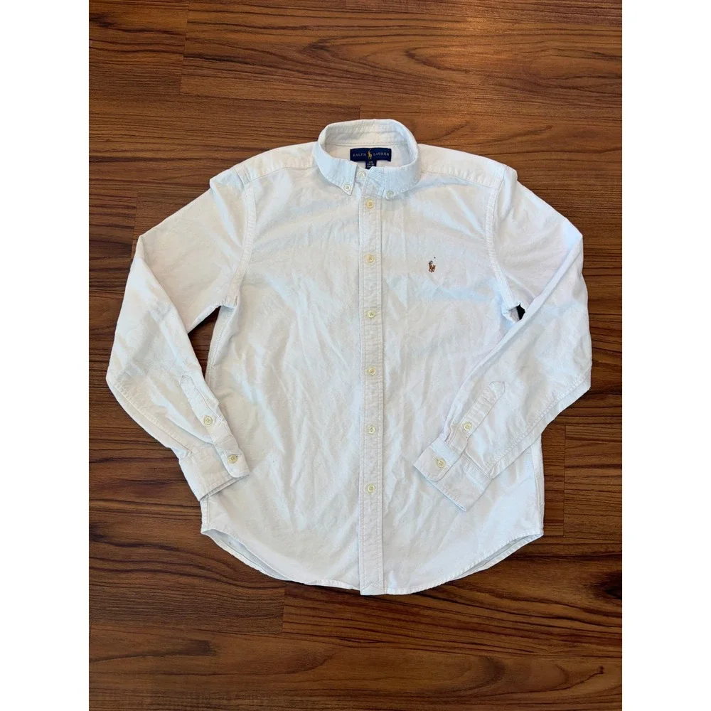 Boys Ralph Lauren white long sleeve button up shirt large 14-16